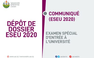 Communiqué Examen Spécial d’Entrée à l’Université (ESEU 2020)