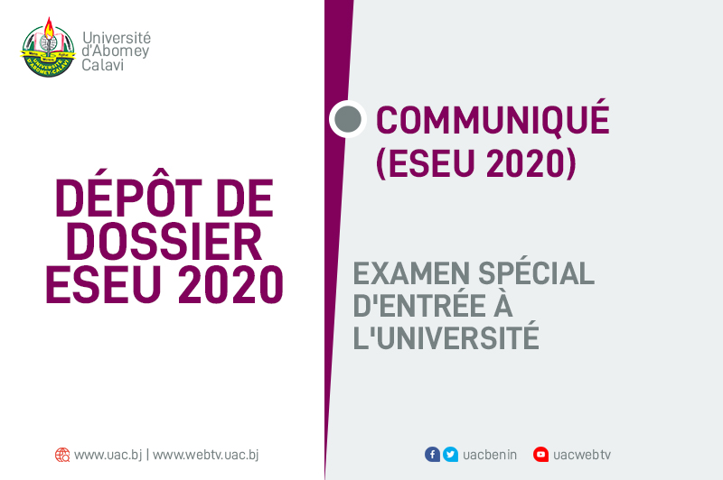 Communiqué Examen Spécial d’Entrée à l’Université (ESEU 2020)