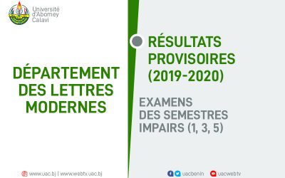 Lettres Modernes : Résultats provisoires des examens des Semestres impairs (1, 3, 5) pour 2019-2020