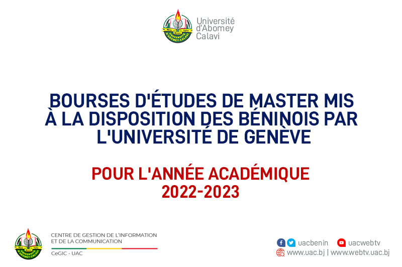 Bourses d’études de Master mis à la disposition des béninois par l’Université de Genève au titre de 2022-2023
